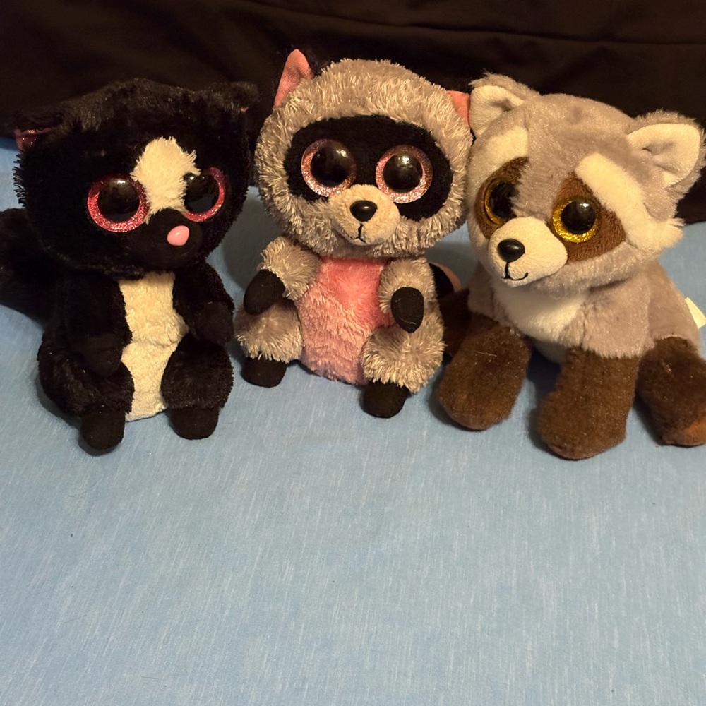 Ty Stuffed Animals Set - Black, Gray, Pink